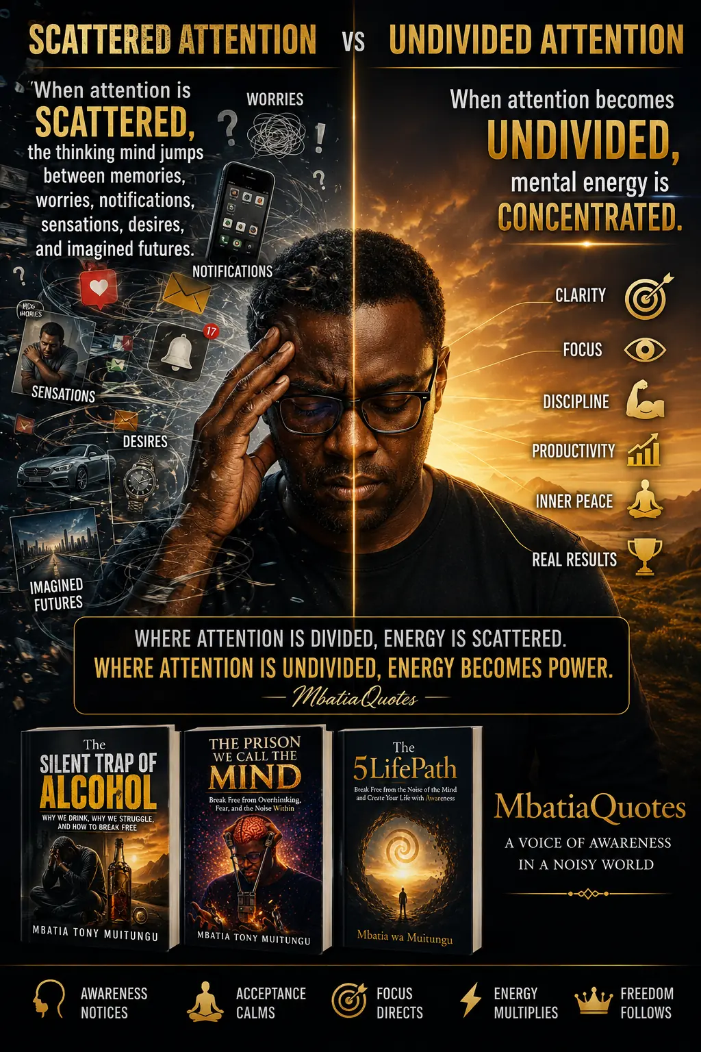 Visual reflection contrasting scattered attention with undivided attention
